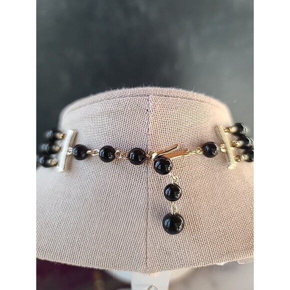 Black And Clear Multistrand Adjustable Beaded Necklace Vintage Japan - Picture 4 of 10